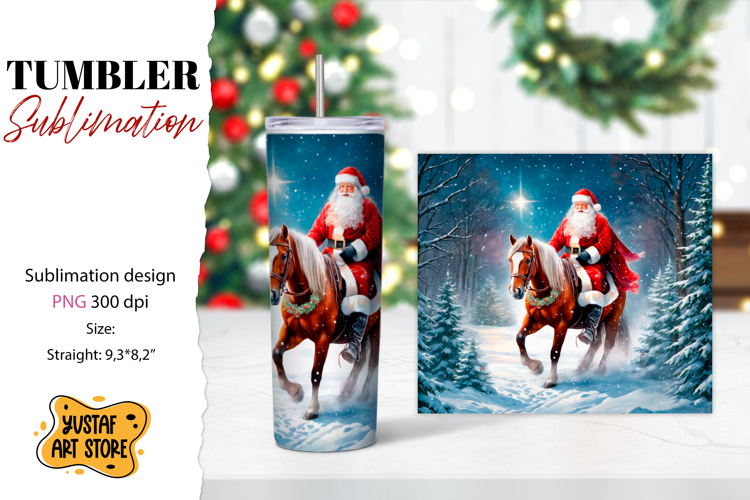Christmas tumbler sublimation.Santa Claus and horse tumbler