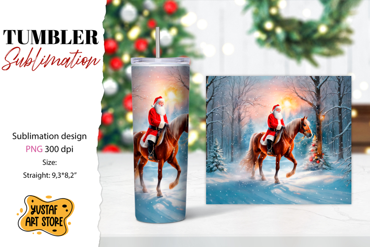 Christmas tumbler sublimation.Santa Claus and horse tumbler