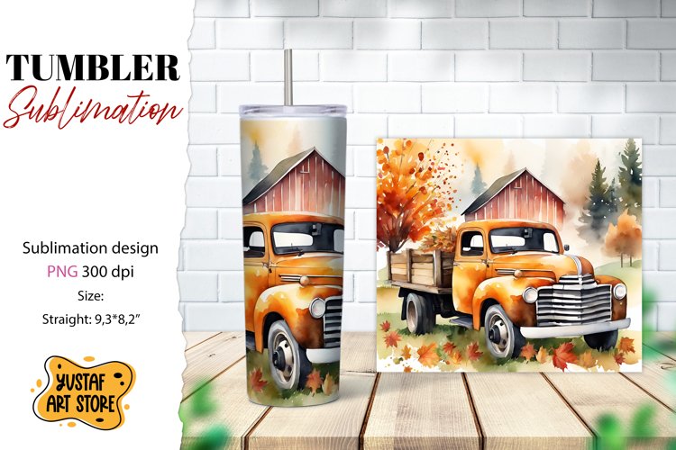 Fall tumbler wrap. Fall truck sublimation.