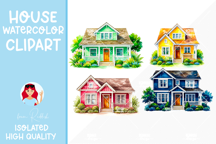 4 Cozy Watercolor House Clipart