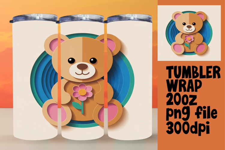CUSTOMIZED 20oz Tumbler Wrap Design , Cute Bear