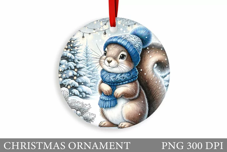 Cute Squirrel Christmas Ornament. Cute Squirrel Sublimation