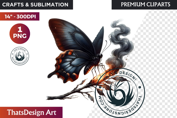 Autumn Butterfly and flower Clipart: Moody Floral PNG