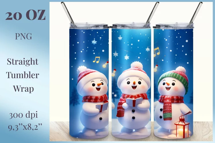 Sublimation Christmas Tumbler Wrap Cute Funny Snowmen, Png