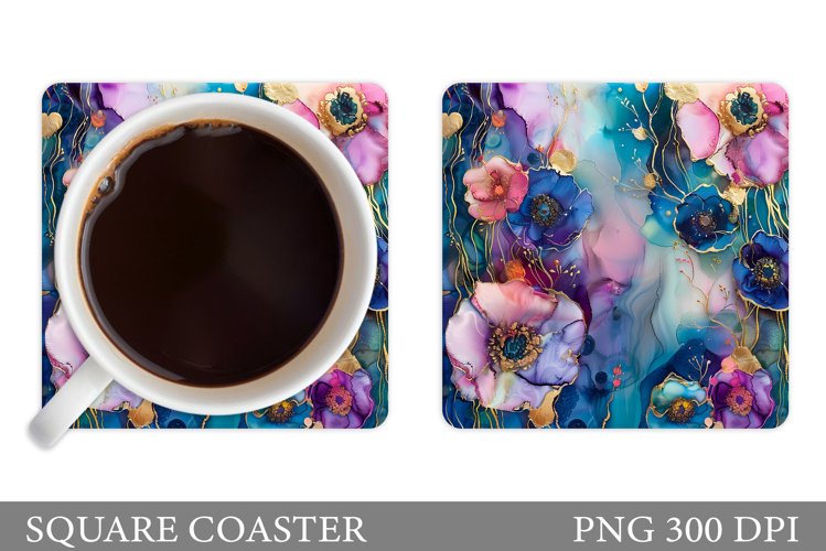 Flowers Square Coaster Sublimation. Flowers Coaster Design