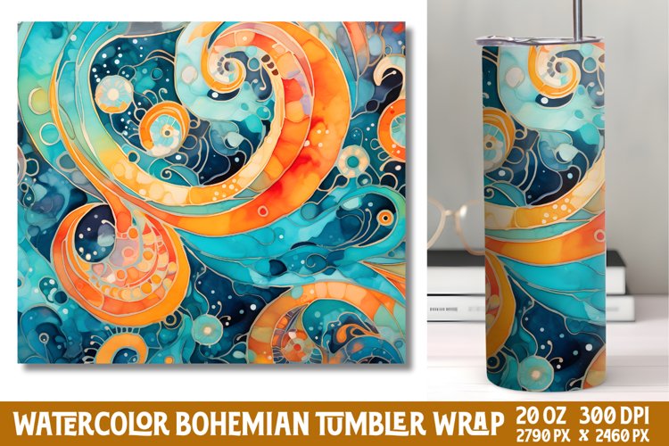 Seamless Watercolor Bohemian Tumbler Wrap