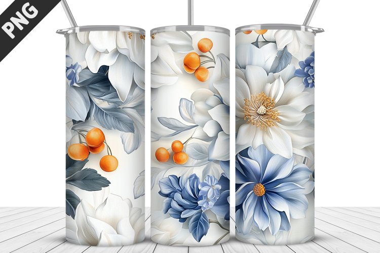 3D Daisy Flowers 20oz Tumbler Wrap | Sublimation Design example image 1