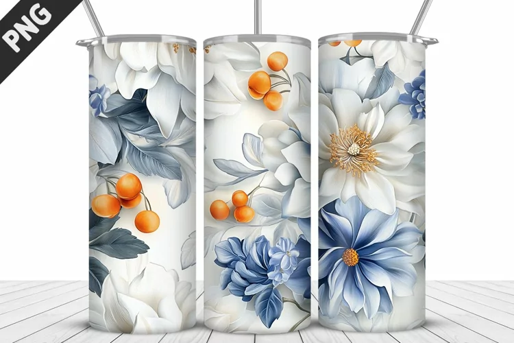 3D Daisy Flowers 20oz Tumbler Wrap | Sublimation Design