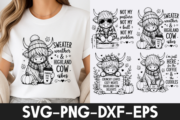 Cute Highland Cow Autumn Quotes SVG PNG