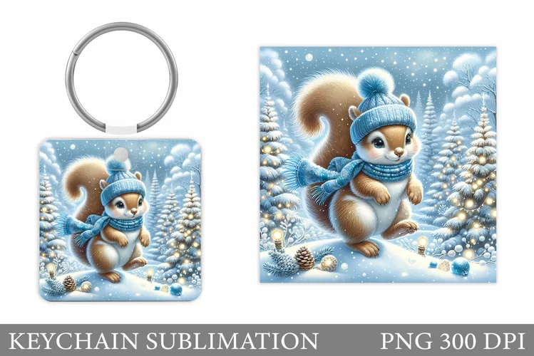 Cute Squirrel Keychain. Christmas Keychain Sublimation