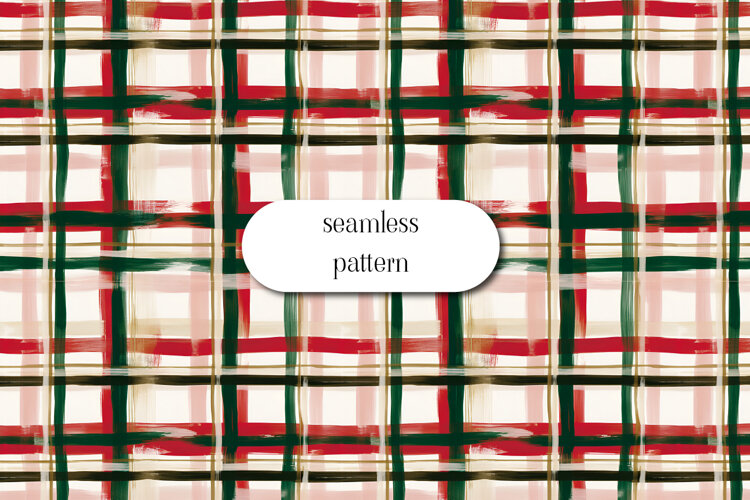 Christmas Plaid Seamless Pattern Red Green Brushstroke Check example image 1