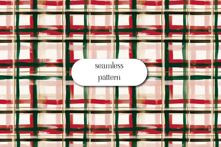 Christmas Plaid Seamless Pattern Red Green Brushstroke Check