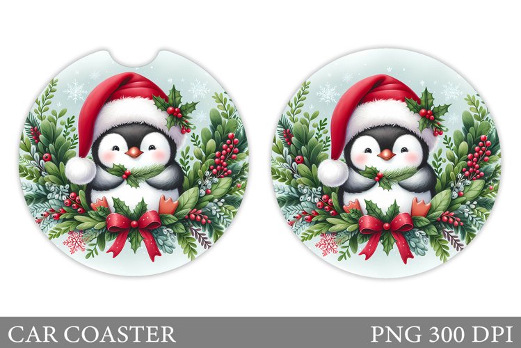 Cute Penguin Car Coaster. Christmas Car Coaster Design example image 1