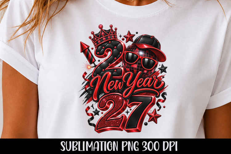New Year 2027 Red Black Sublimation PNG, tshirt png