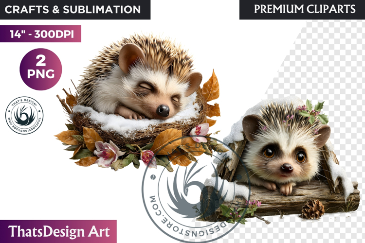 Hedgehog Watercolor Winter Animal Clipart Wildlife PNG