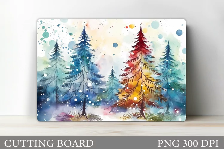 Christmas Tree Cutting Board. Watercolor Cutting Board