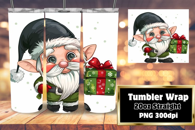 Festive Watercolor Gnome Tumbler Wrap 20oz Sublimation