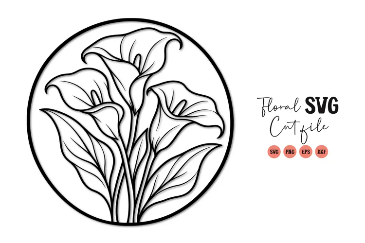 Calla Lily Flower Circle Line Art SVG PNG
