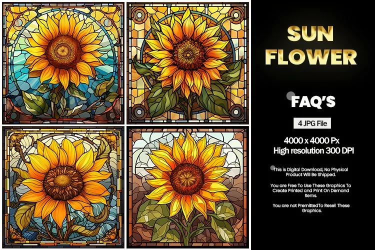 Stained Glass Sunflower Square Coaster - 04 Variations