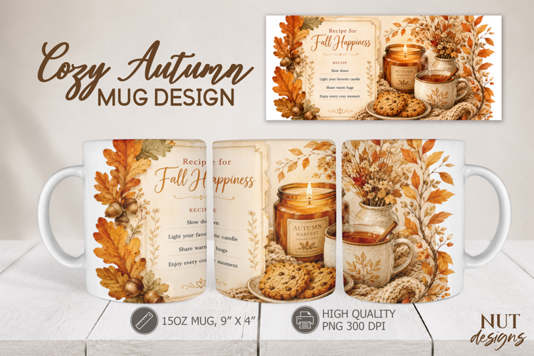 Fall Happiness Mug Wrap sublimation Hygge Fall mug 15 oz