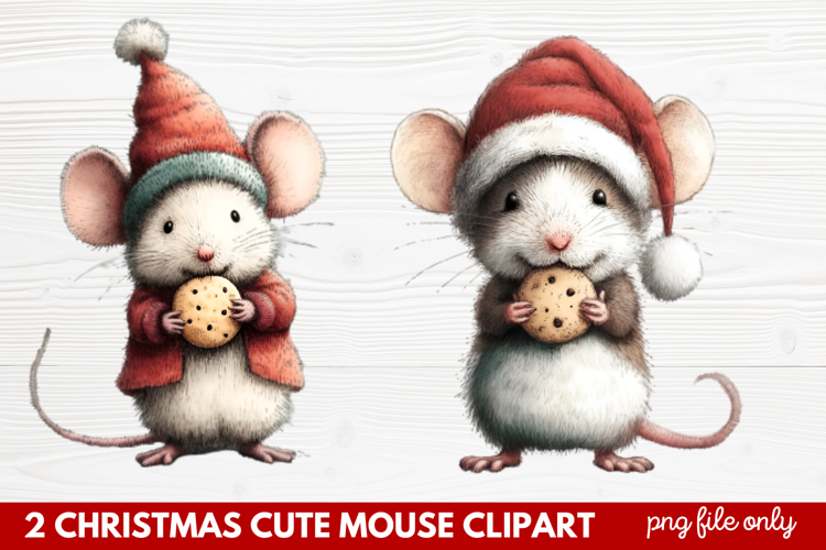 2 Christmas Cute Mouse Clipart | Adorable Holiday Mouse PNG