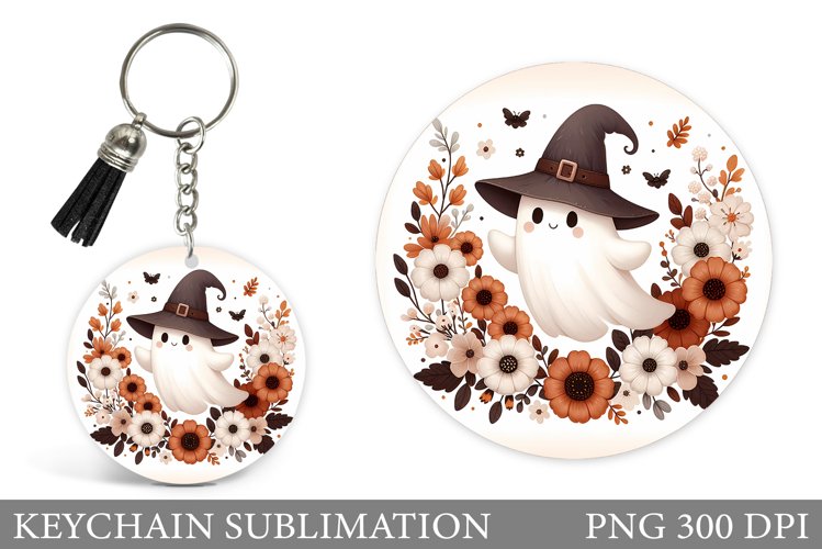 Cute Ghost Keychain Design. Halloween Keychain Sublimation