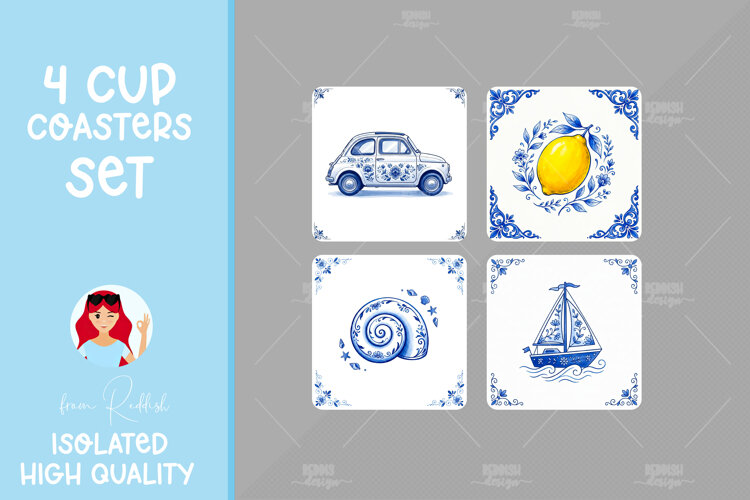 4 Ceramic Tile Style Ornamental Pattern Drink Coasters example image 1