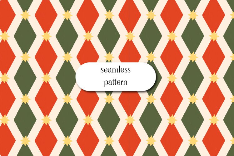 Retro Christmas Diamond Pattern with Golden Stars example image 1