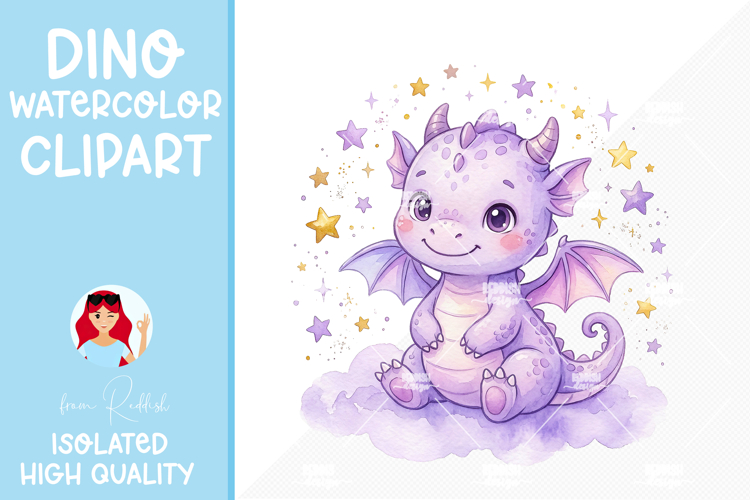 Cute Baby Dragon Watercolor Clipart