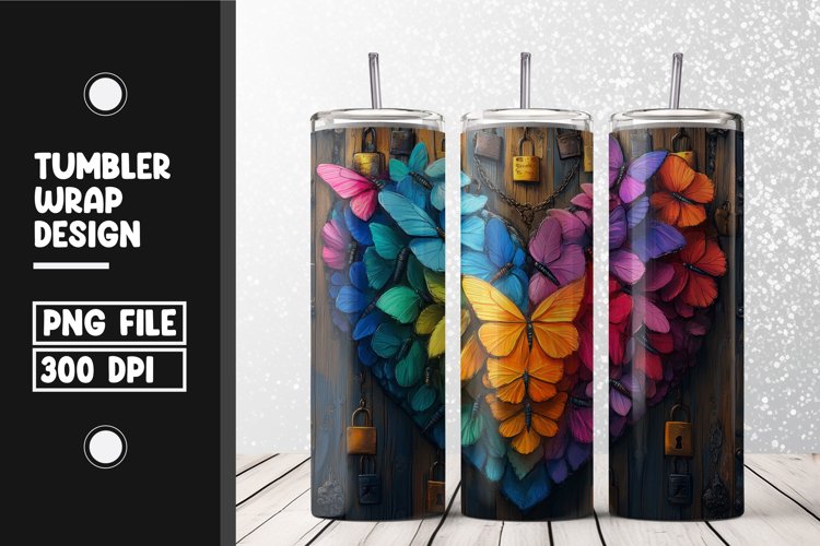 Butterfly heart Tumbler Wrap | Sublimation | 20 oz Skinny example image 1