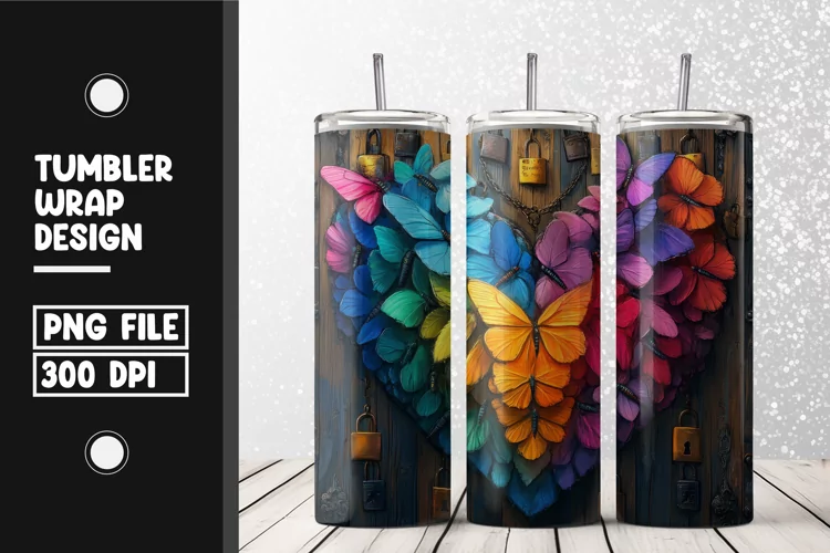 Butterfly heart Tumbler Wrap | Sublimation | 20 oz Skinny