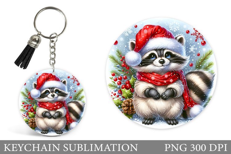 Christmas Raccoon Keychain. Christmas Keychain Sublimation example image 1
