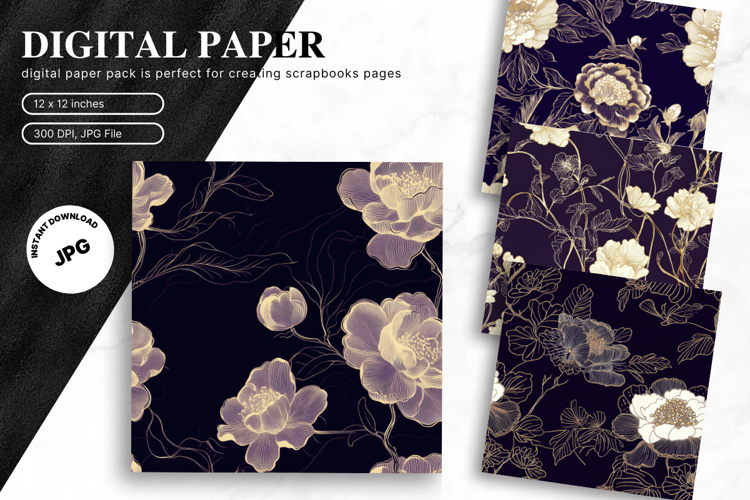Chinoiserie Floral Pattern Background Vintage Digital Paper