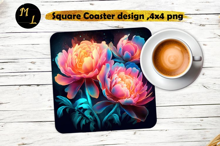 Flowers Coaster sublimation, Peonies Square Coaster design