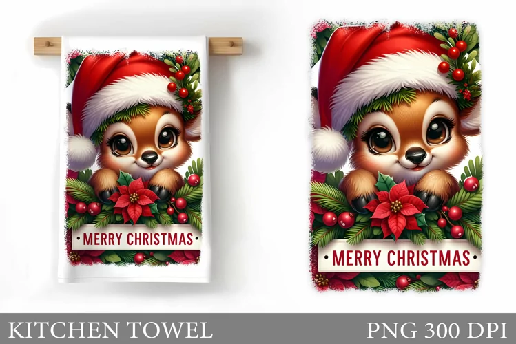 Cute Deer Kitchen Towel. Christmas Kitchen Towel Design
