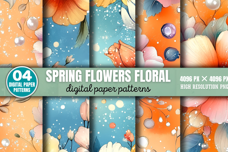 Spring Flowers Floral Patterns Digital Paper Background PNG