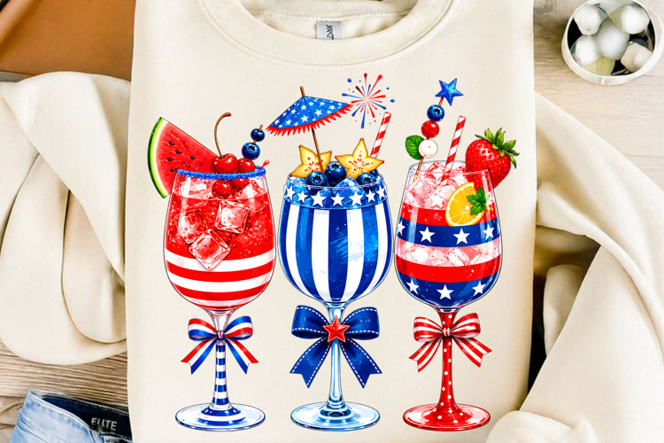 4th of July Wine Glasses PNG