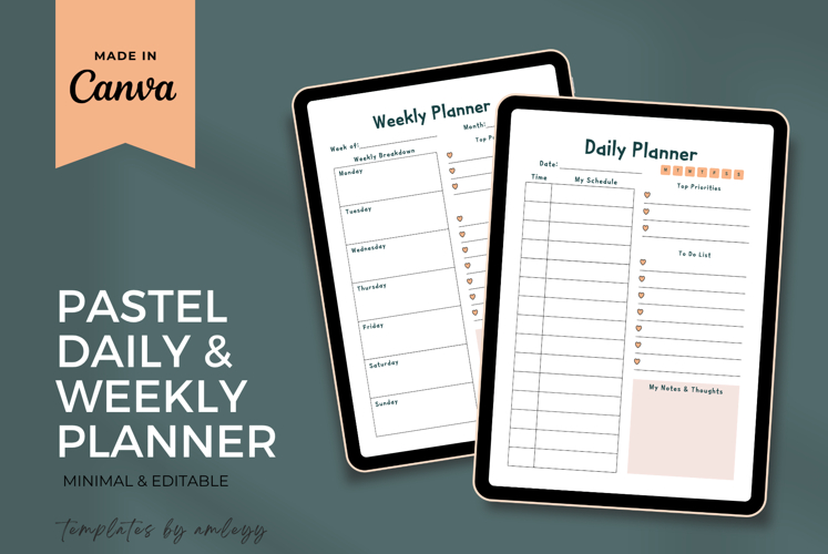 Cute Pastel Daily & Weekly Planner Template | Aesthetic