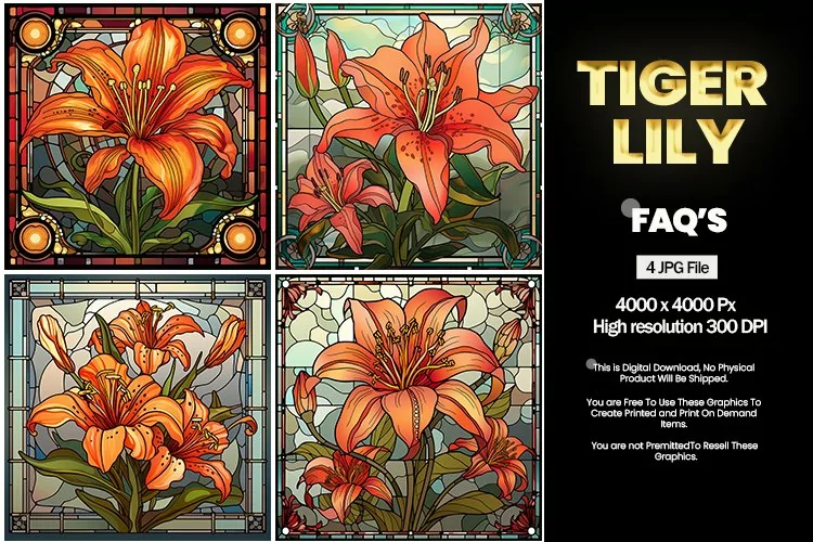 Stained Glass Tiger Lily Square Coaster - 04 Variations