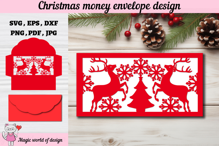 Christmas deer Money Envelope svg, Papercut Gift Card
