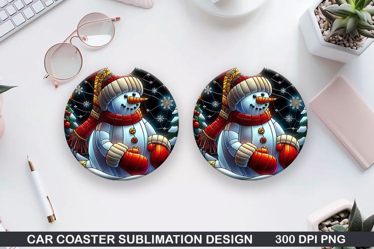 Snowman Car Coaster Sublimation|Christmas Coaster PNG Design