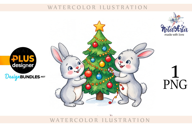 Christmas Bunny in Watercolor Style