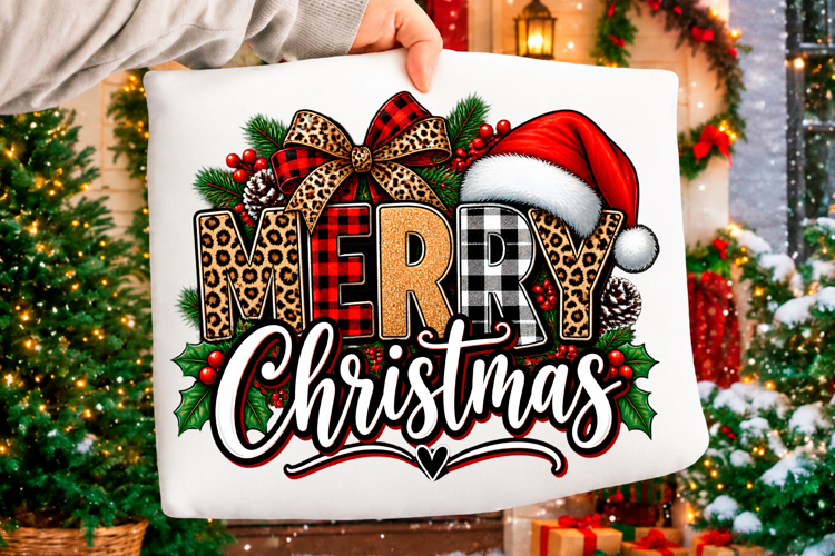 Merry Christmas buffalo plaid holiday typography design
