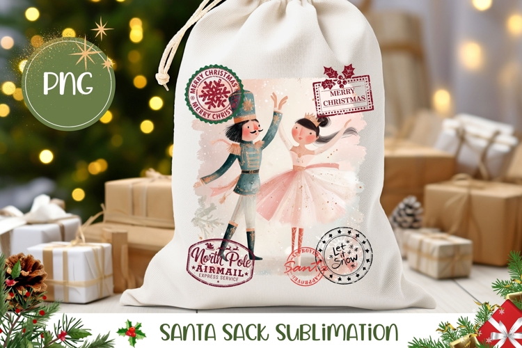 Cartoon Christmas Ballerina Santa Sack Sublimation Design