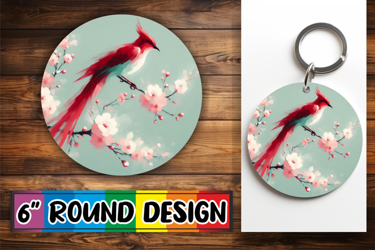 Whimsical Round Keychain Sublimation PNG, Birds