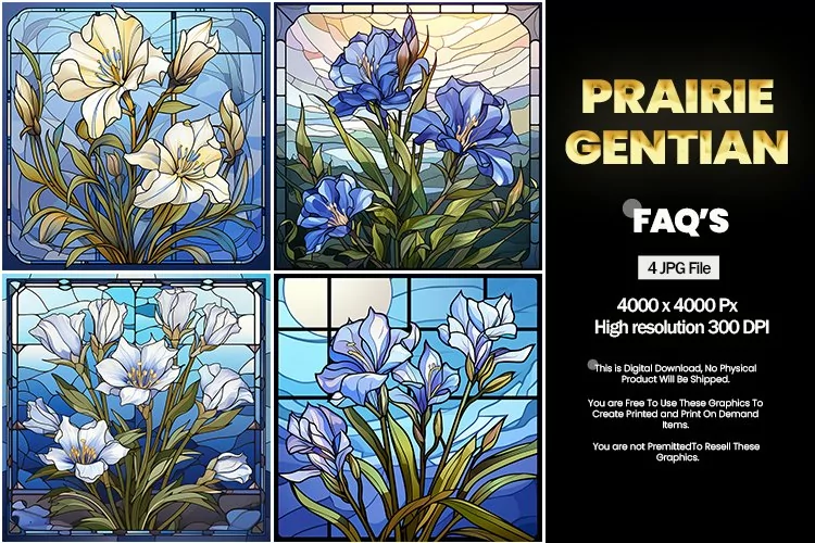 Stained Glass Prairie Gentian Square Coaster - 04 Variations