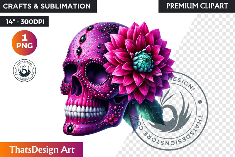 Floral Sugar Skull Day of the Dead Clipart, dia de muertos