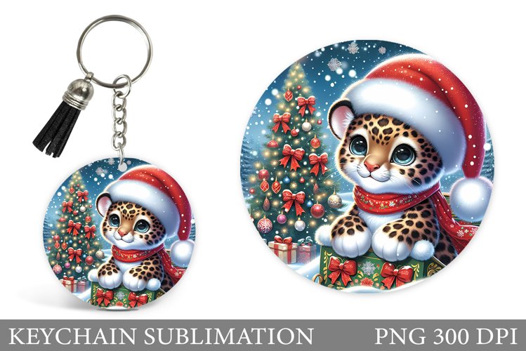 Christmas Leopard Keychain. Christmas Keychain Sublimation example image 1