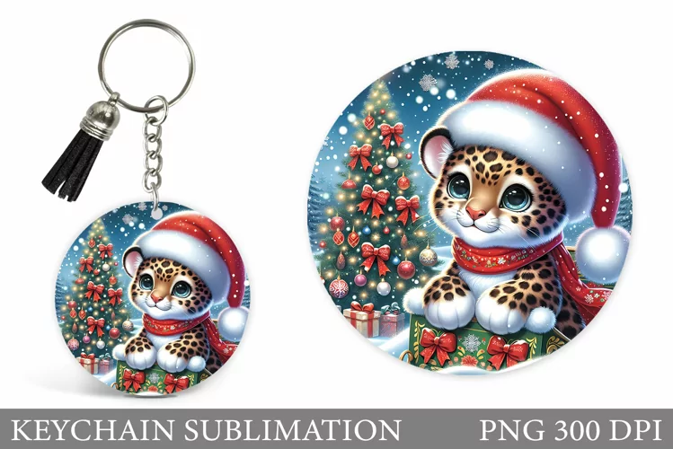 Christmas Leopard Keychain. Christmas Keychain Sublimation