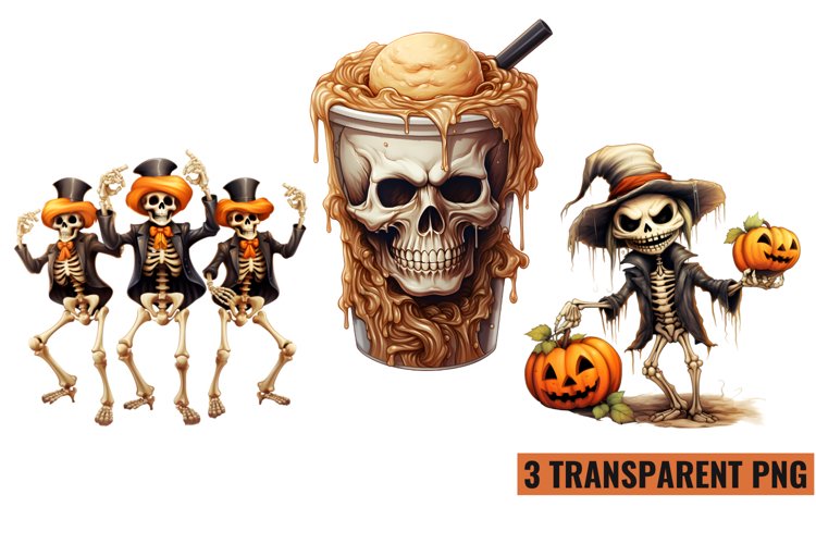 Watercolor Funny Halloween Skeleton sublimation , PNG